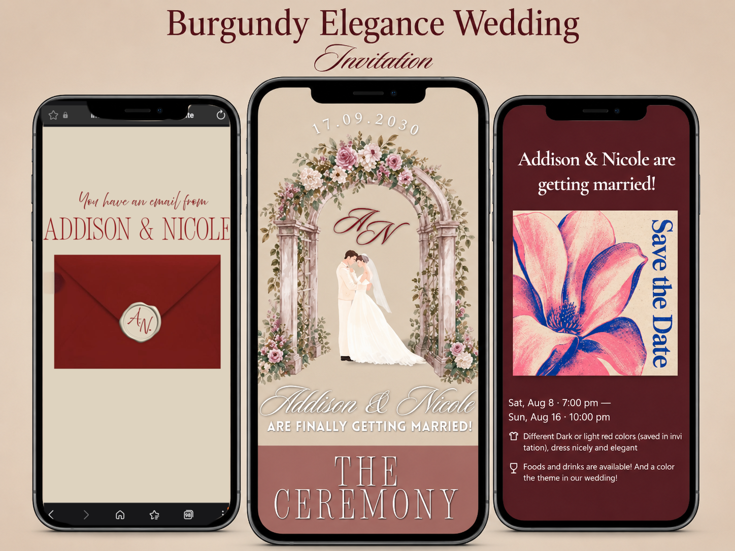 Burgundy Elegance Wedding Website Invitation