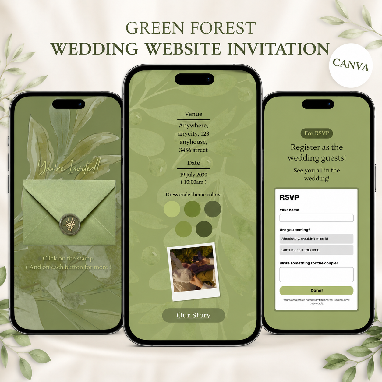 Green Forest Wedding Website Invitation
