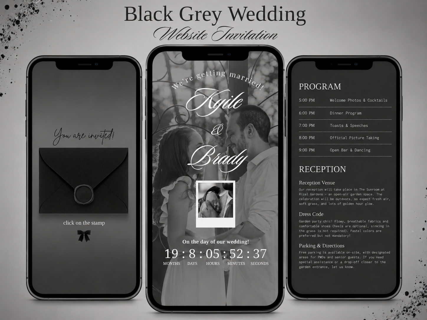 Black Grey Wedding Webstie Invitation