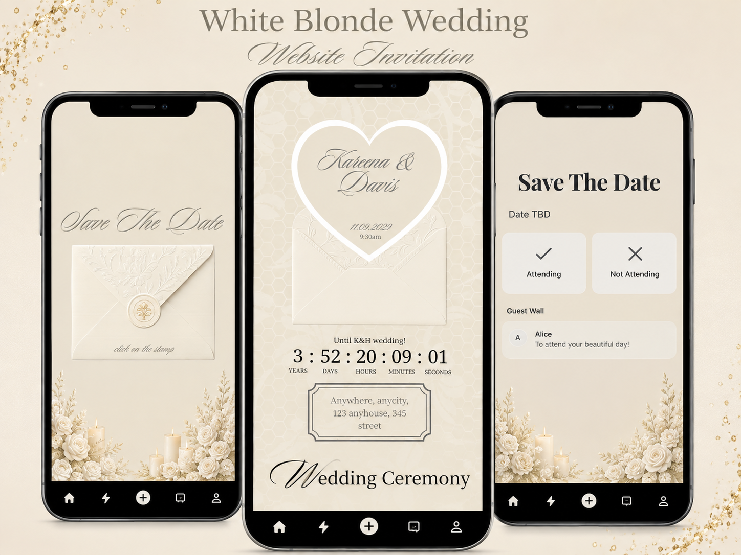 White Blonde Wedding Website Invitation