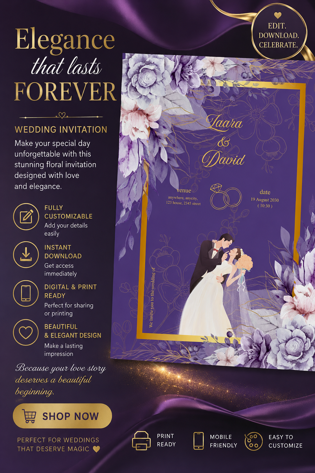 Lavender Luxe Floral Wedding Invitation